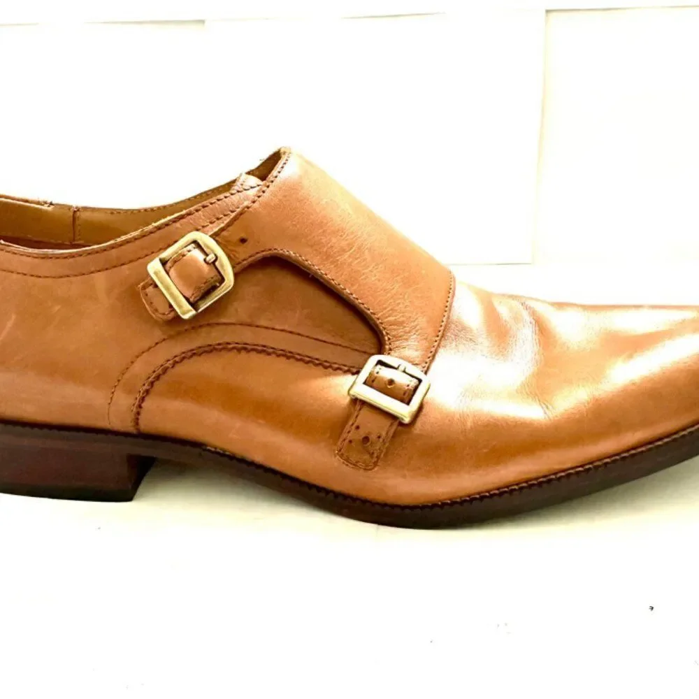 Cole Haan Mens Shoes Benton Tan Leather Double Strap Dress Loafers Size 11.5 M